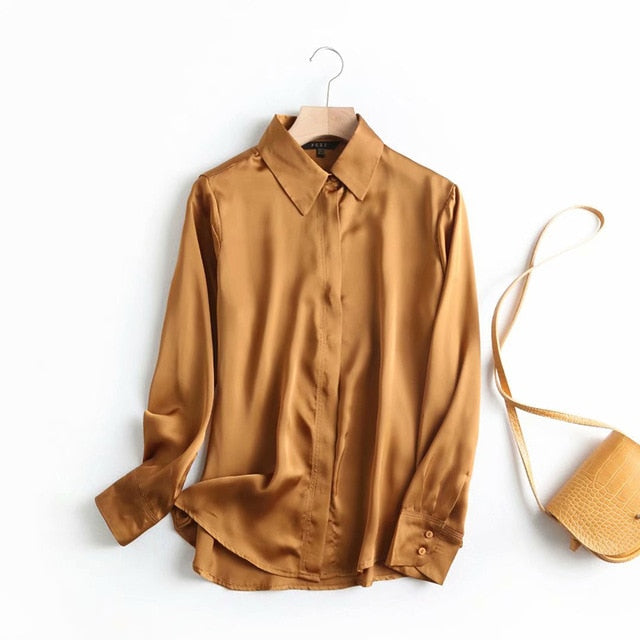 2020 Za Shirt Women Silk Casual Office Wear Blouse Solid Satin Elegant  Womens Tops and Blouses Chic Retro Ropa Mujer