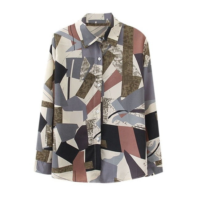 Women Retro Sunflower Print Shirt Oil Painting Print Design Blouse Girl Loose Lapel Tops and Blouses 2020 New