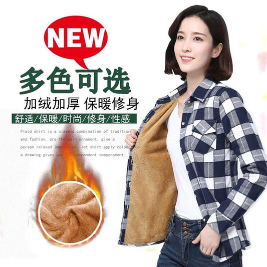 Velvet Winter Blouses Camisa Femininas Long Sleeve Warm Thick Plaid Shirt Women Flannel Coats Shirts Casual Solid Cotton Top