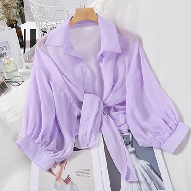 HELIAR Spring Women Shining Sparkles Shirts Long Sleeve Button Up Chiffon Shirts Transparent Sexy Blouses For Women Club Cloth