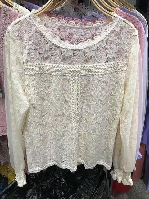 New Women Mesh Sheer Blouse See-through Lantern Long Sleeve Blouse Fashion Button Transparent White Shirt Female Blusas