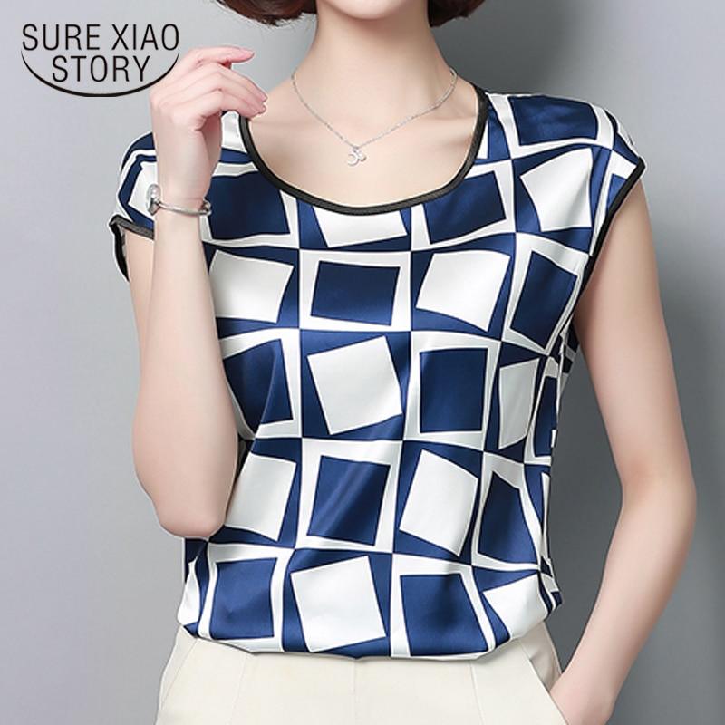 Women's Blouse 2020 Fashion Summer Sexy Casual silk Shirts  Women printed Blouse Shirt Tops Party Girls Blusas Femininas D733 30