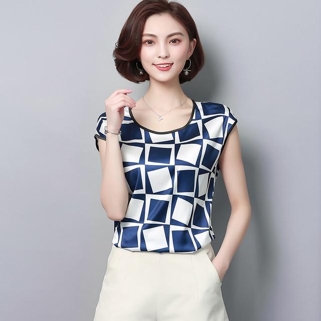 Women's Blouse 2020 Fashion Summer Sexy Casual silk Shirts  Women printed Blouse Shirt Tops Party Girls Blusas Femininas D733 30
