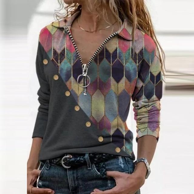 Women Landscape Pattern Print Blouse Shirt Elegant Autumn Turn-Down Collar Pullover Tops Casual Loose Plus Size Streetwear Blusa