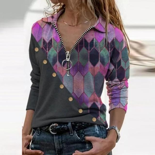 Women Landscape Pattern Print Blouse Shirt Elegant Autumn Turn-Down Collar Pullover Tops Casual Loose Plus Size Streetwear Blusa