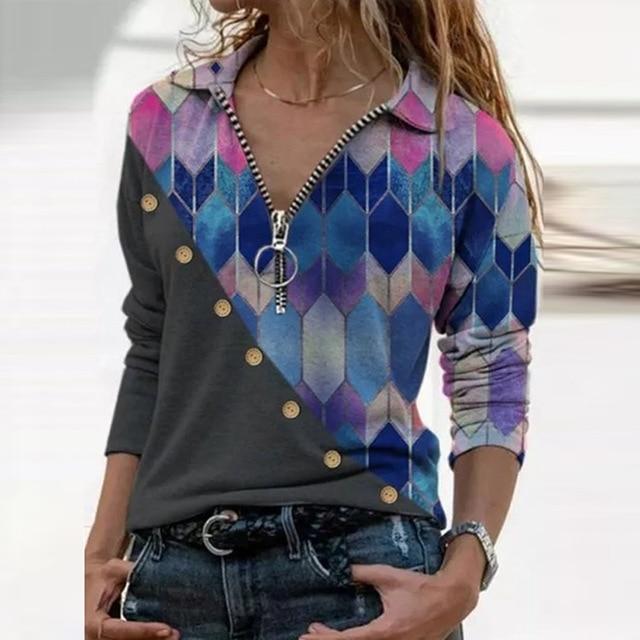 Women Landscape Pattern Print Blouse Shirt Elegant Autumn Turn-Down Collar Pullover Tops Casual Loose Plus Size Streetwear Blusa