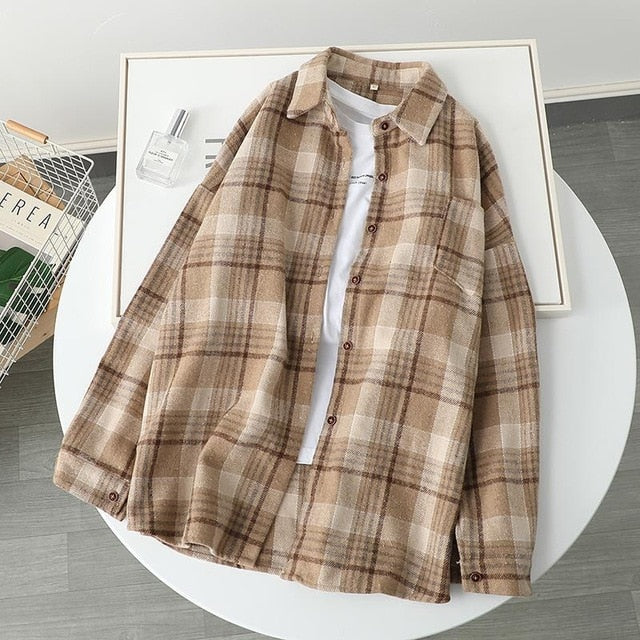 Blouse Women Woolen Plaid Coat Plaid Shirt for Women Thickened Long Sleeve Top Shirt Blusas Ropa De Mujer