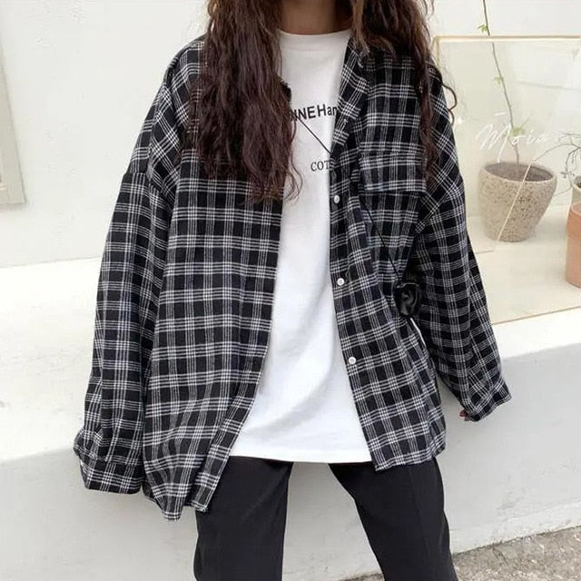 Blouse Women Woolen Plaid Coat Plaid Shirt for Women Thickened Long Sleeve Top Shirt Blusas Ropa De Mujer