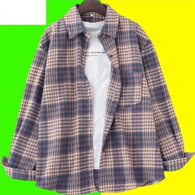 Blouse Women Woolen Plaid Coat Plaid Shirt for Women Thickened Long Sleeve Top Shirt Blusas Ropa De Mujer