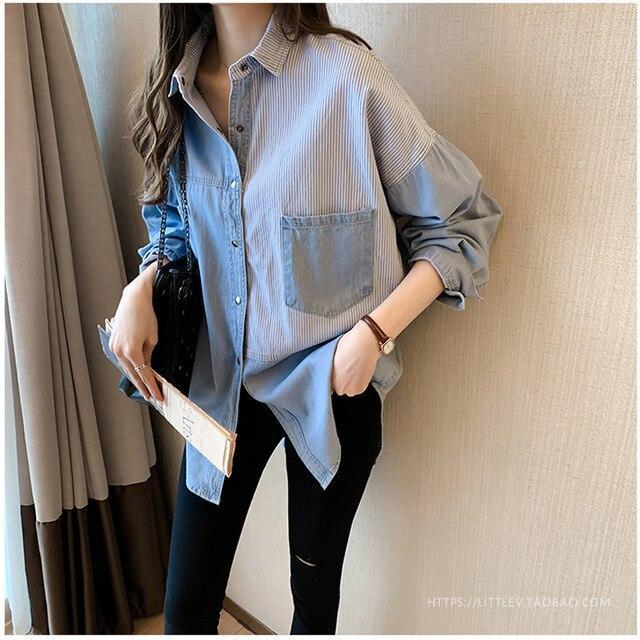 2020 Autumn New camisa jeans feminina Shirt cotton Female Long Sleeve women's denim Shirt loose Korean plus size blouse 7256 50