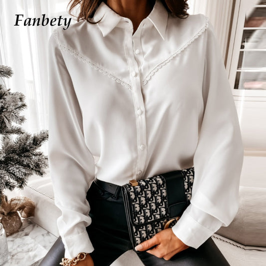 Casual Solid Color Button Ladies Office Top Stand Long Sleeve Ruffle Blouse Shirt 2020 Autumn Women Dots White Black Shirt Blusa