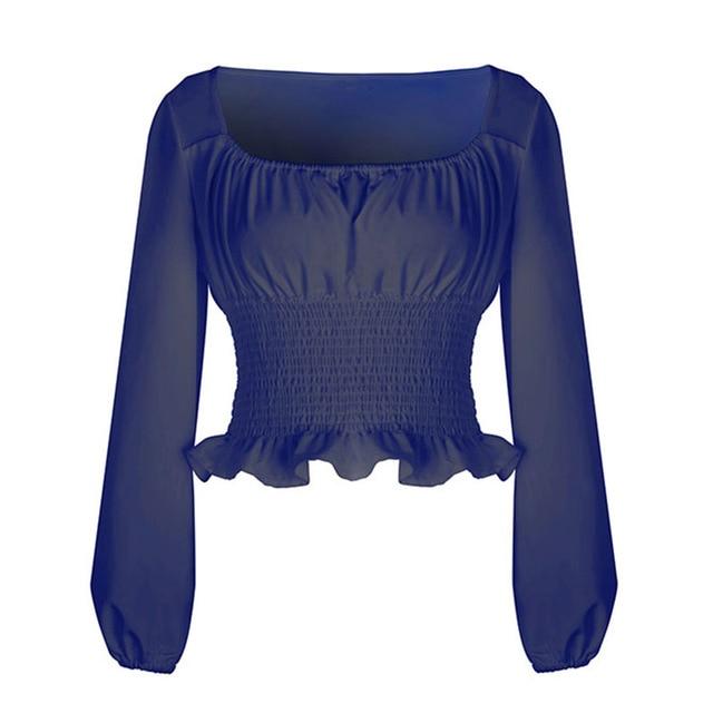 vintage Casual female Autumn New square collar Shirts lantern sleeves short chiffon white shirt womens tops blouses Clearance