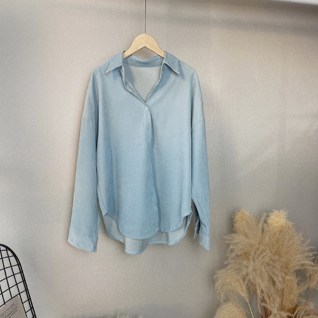 Lizkova Winter Warm Oversized Blouse Women White Plus Size Twill Shirt 2020 Long Sleeve Casual Tops 8876