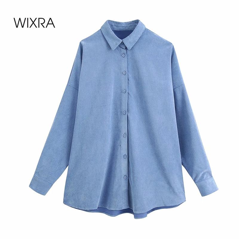 Wixra Women Loose Blouses Shirts Single-breasted Female Shirts New Fashion Autumn Winter Corduroy Tops