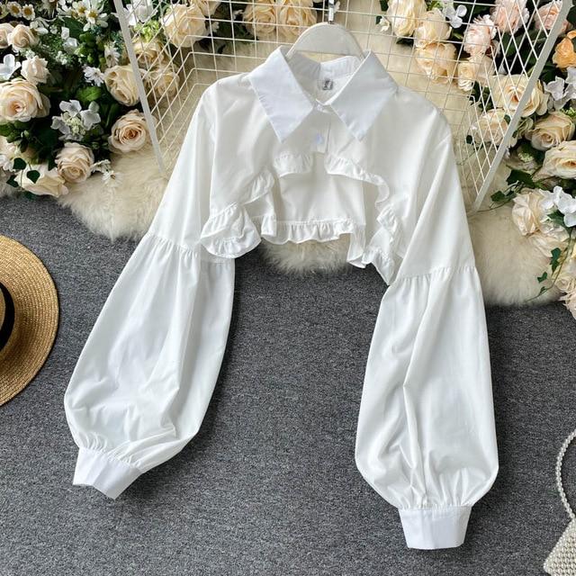 Women Long Sleeve Short Capes Shirts Woman Long Sleeve Short White Shirts Tops