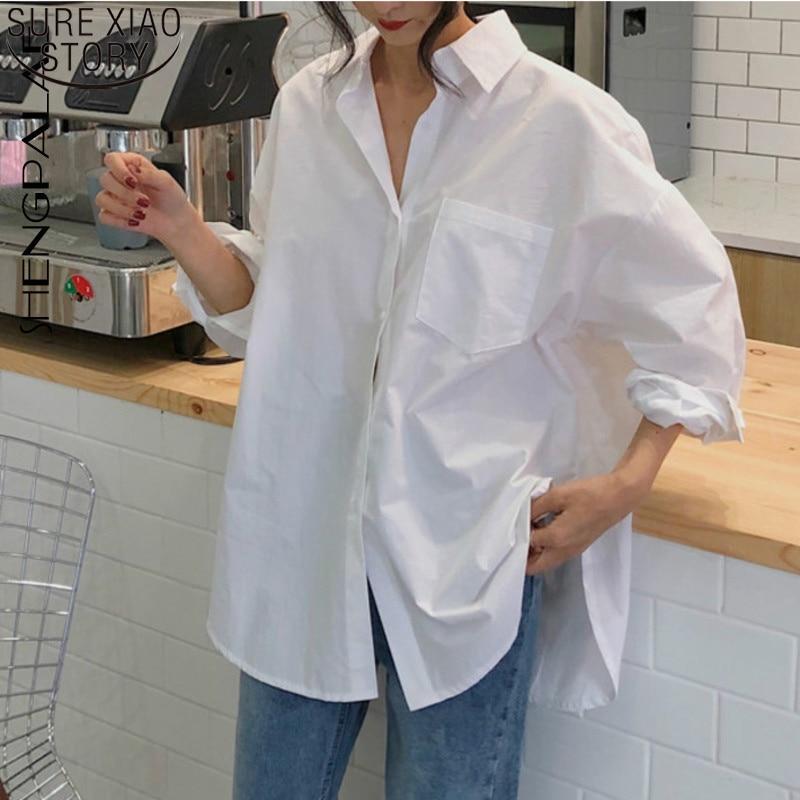 Women White Shirt Cotton 2021 Spring Autumn Vintage Ladies Tops Long Sleeve Casual Turn-down Collar Women's Loose Blouses 11456