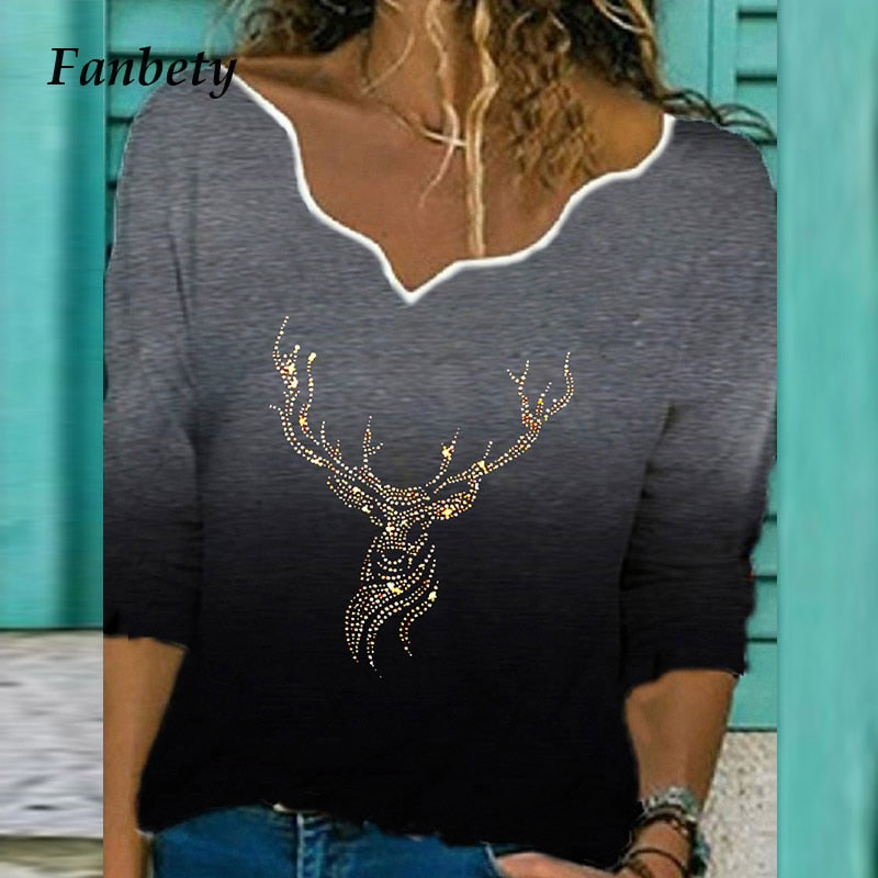 Autumn Women Elegant V-Neck Print Blouse Shirt 2020 New Casual Loose Long Sleeve Tops Ladies Plus Size Streetwear Pullover Blusa