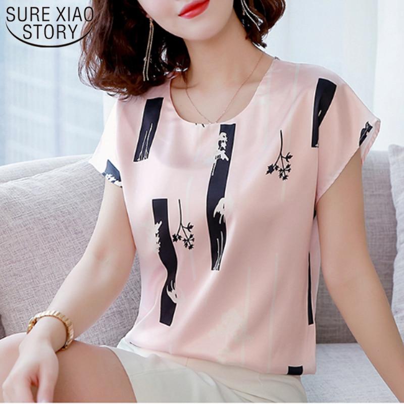 2021 summer Women chiffon shirt and tops fashion plus size O-neck printing pattern Leisure Lady shirts Loose office lady 3741 50