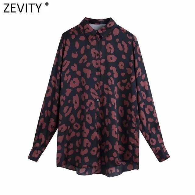 ZEVITY women vintage animal pattern print casual smock blouse office ladies long sleeve business shirts chic chemise tops LS7092