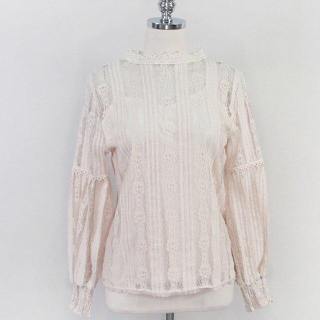 2020 Autumn Sweet Pink Shirts Long Sleeve Lace Blouse for Women Vintage Spliced Solid Womens Clothing Blusas Mujer De Moda 6899