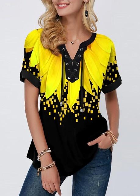 Summer 2021 Sexy 3D Fashion Women Ruffles Printed Tops Tees Big Large Plus Sizes Elegant Femme Blouse Shirt Befree Boho Casual