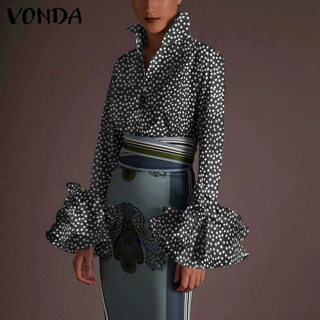 Autumn Long Sleeve Lapel Tunic Tops Women Vintage Blouses VONDA Fashion Leopard Print Shirts 2020 Elegant Office Work Blouse