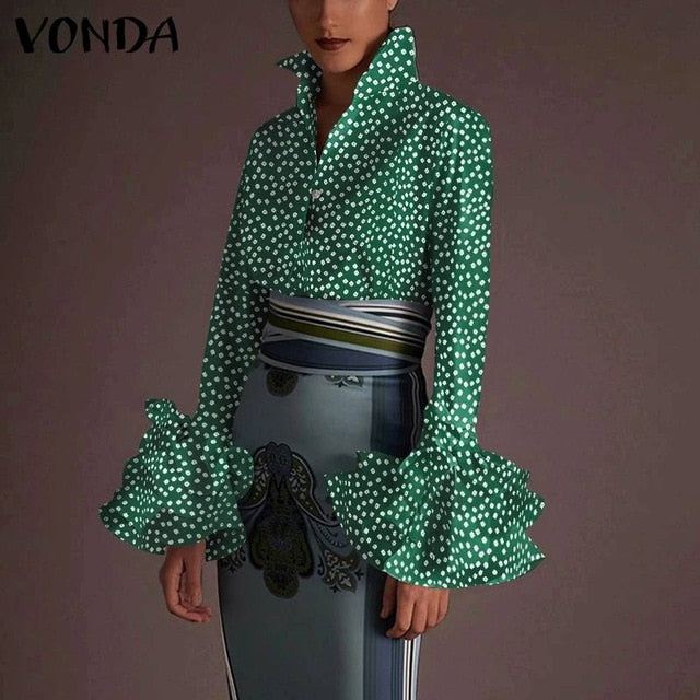 Autumn Long Sleeve Lapel Tunic Tops Women Vintage Blouses VONDA Fashion Leopard Print Shirts 2020 Elegant Office Work Blouse