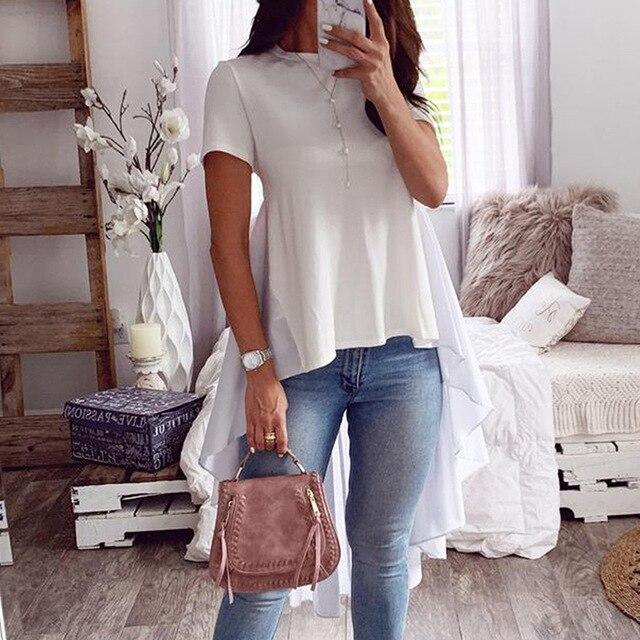 Asymmetrical Tunic Tops Women's Clothes Blouse O-neck Long Sleeve Top Irregular Blusas Loose Plus Size Autumn Shirts GV930