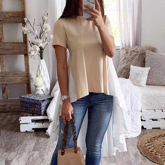 Asymmetrical Tunic Tops Women's Clothes Blouse O-neck Long Sleeve Top Irregular Blusas Loose Plus Size Autumn Shirts GV930