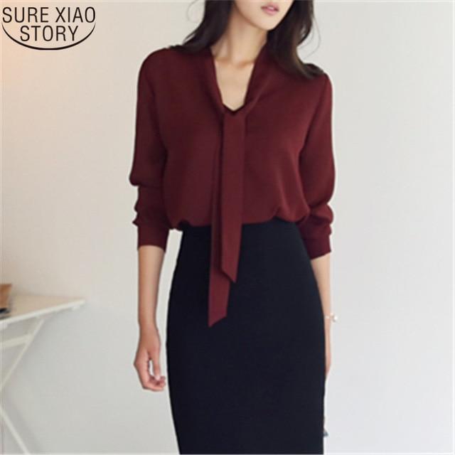 long-sleeved bow tie shirt 2020 autumn and winter new fashion women clothing  loose chiffon shirt women's blouse tops 699C  30