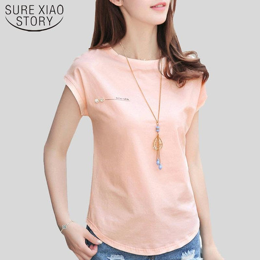 2021 New summer fashion blouses tops Ladies Solid Short Sleeve Pink Camisetas Feminina plus size Letter womens clothing 2299 50