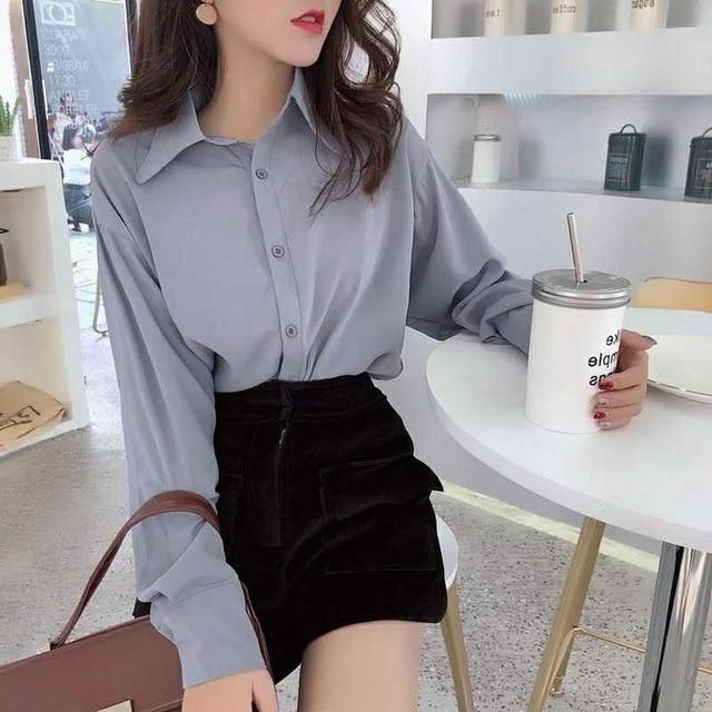 Korean Clothing Women's Tops and Blouses OL Style Loose Blouse Women Shirts POLO Collar 2021 Long Sleeve Casual Feminine 8435 50