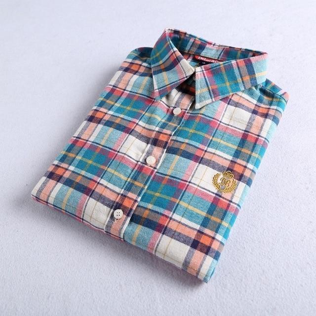 2019 Autumn Winter New Women's Flannel Plaid Shirt 100% Cotton Casual Style Blouses Long Sleeve Shirt Female Blusas Office Tops