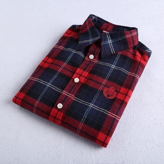 2019 Autumn Winter New Women's Flannel Plaid Shirt 100% Cotton Casual Style Blouses Long Sleeve Shirt Female Blusas Office Tops