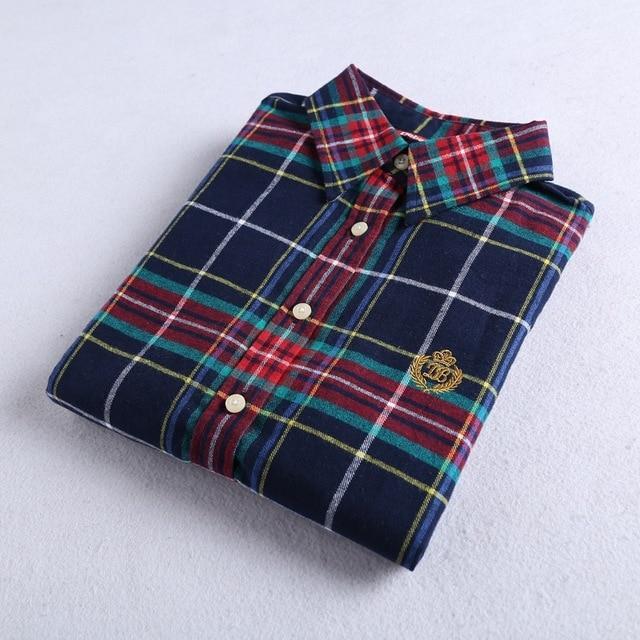 2019 Autumn Winter New Women's Flannel Plaid Shirt 100% Cotton Casual Style Blouses Long Sleeve Shirt Female Blusas Office Tops