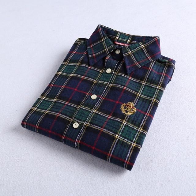 2019 Autumn Winter New Women's Flannel Plaid Shirt 100% Cotton Casual Style Blouses Long Sleeve Shirt Female Blusas Office Tops