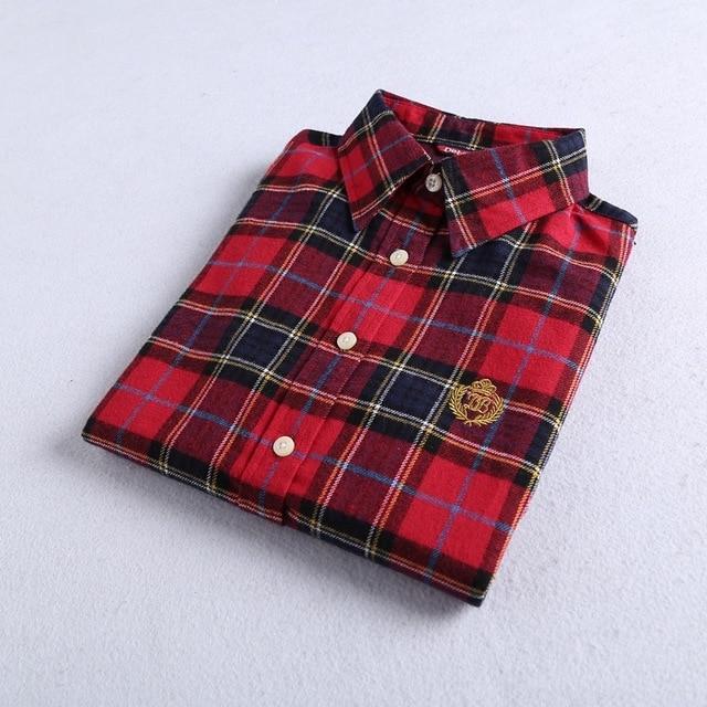 2019 Autumn Winter New Women's Flannel Plaid Shirt 100% Cotton Casual Style Blouses Long Sleeve Shirt Female Blusas Office Tops