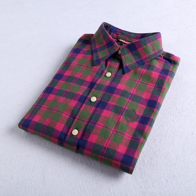 2019 Autumn Winter New Women's Flannel Plaid Shirt 100% Cotton Casual Style Blouses Long Sleeve Shirt Female Blusas Office Tops
