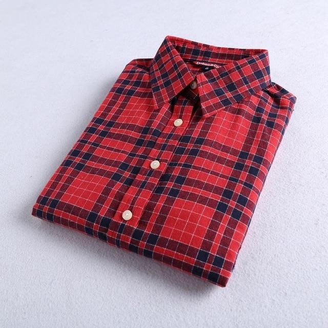 2019 Autumn Winter New Women's Flannel Plaid Shirt 100% Cotton Casual Style Blouses Long Sleeve Shirt Female Blusas Office Tops