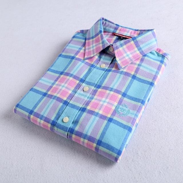 2019 Autumn Winter New Women's Flannel Plaid Shirt 100% Cotton Casual Style Blouses Long Sleeve Shirt Female Blusas Office Tops