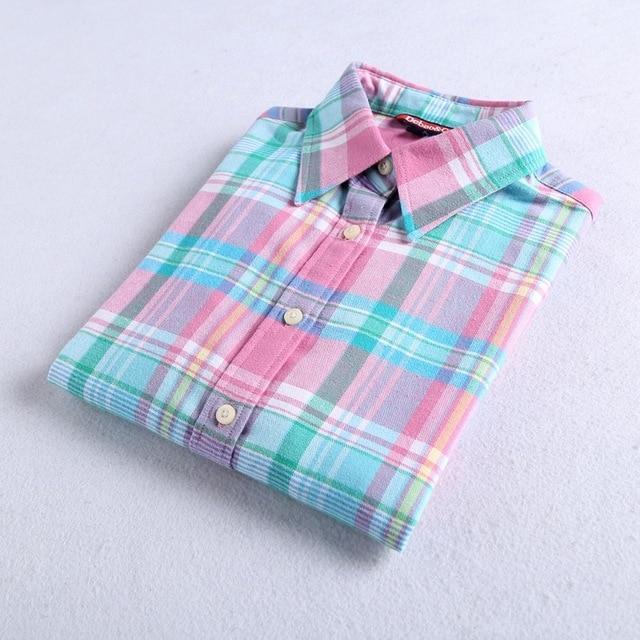 2019 Autumn Winter New Women's Flannel Plaid Shirt 100% Cotton Casual Style Blouses Long Sleeve Shirt Female Blusas Office Tops