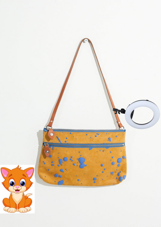 Ink Splatter Shoulder Bag in Mustard/Blue