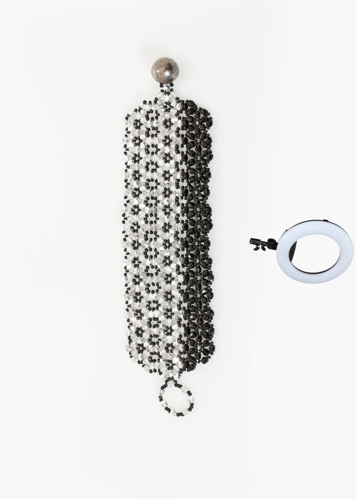 Lattice Bead Cuff in Silver/Black