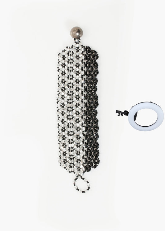 Lattice Bead Cuff in Silver/Black