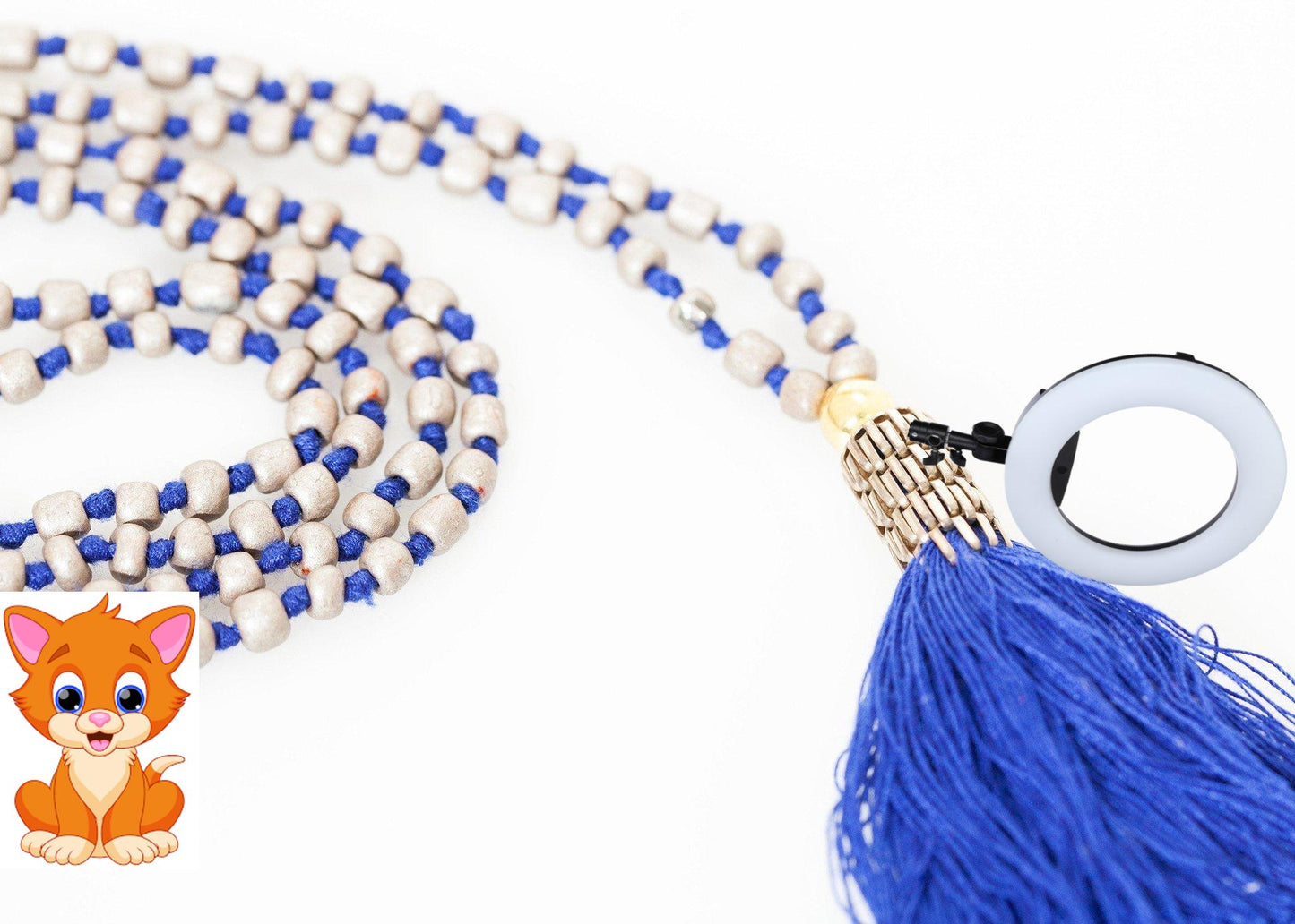 Prayer Bead Necklace in Grey/Blue